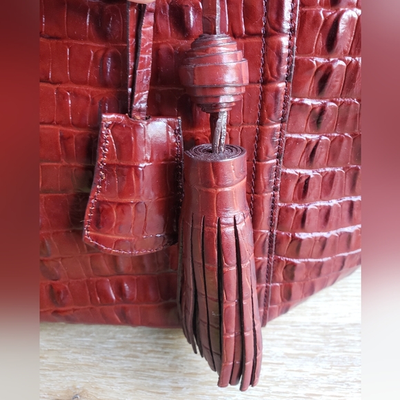 Brahmin Arden Satchel Cordovan La Scala, Elegant Crocodile-Embossed Red Handbag - Picture 3 of 12